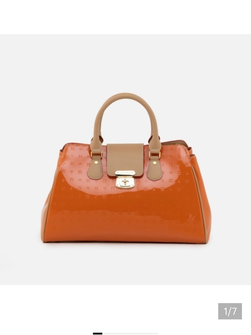 Arcadia Orange Patent Satchel with Tan Trim and Gold Hardware